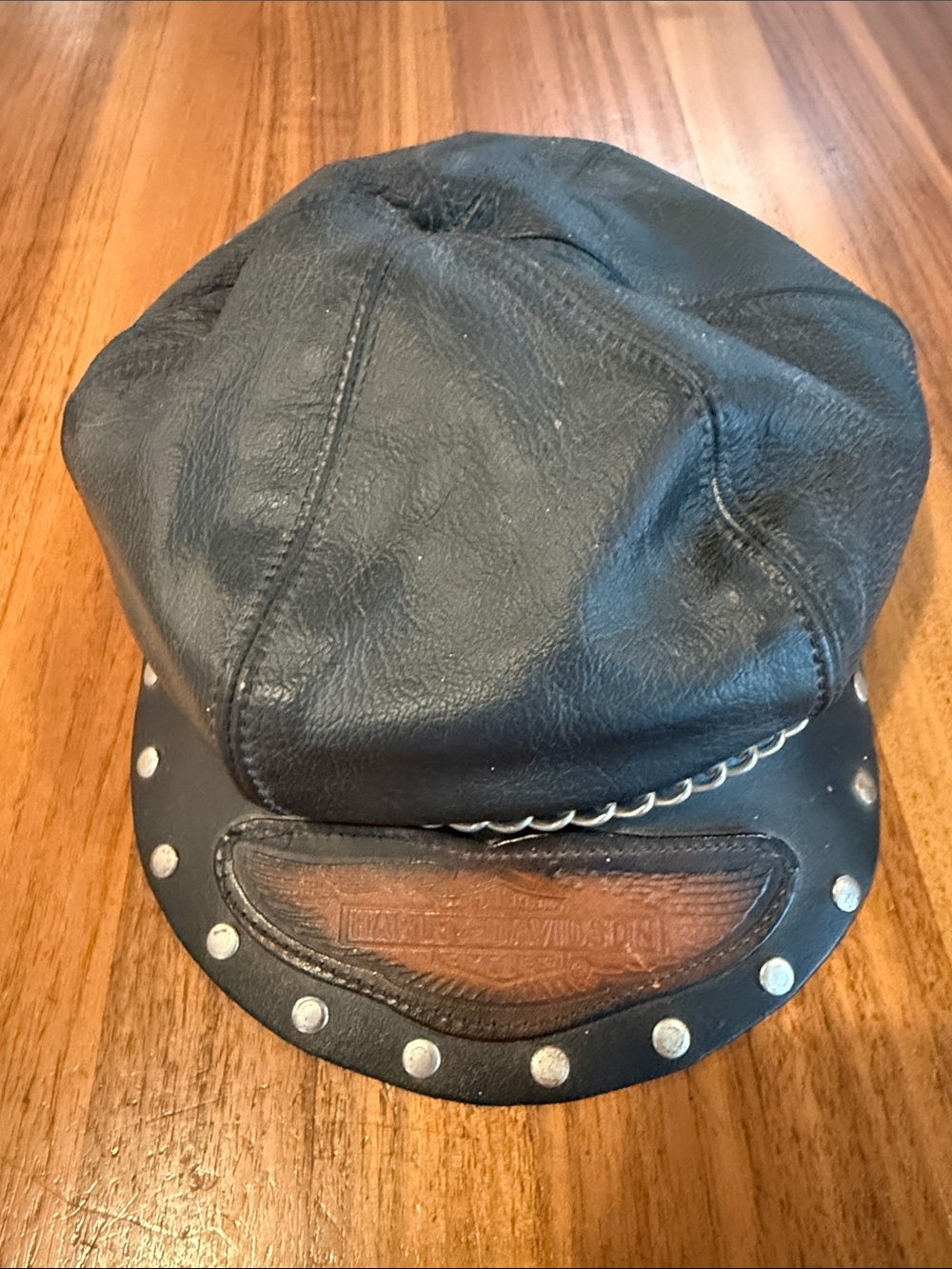 Vintage Harley Davidson Leather stuffed chain Hat Unisex Cap made in USA